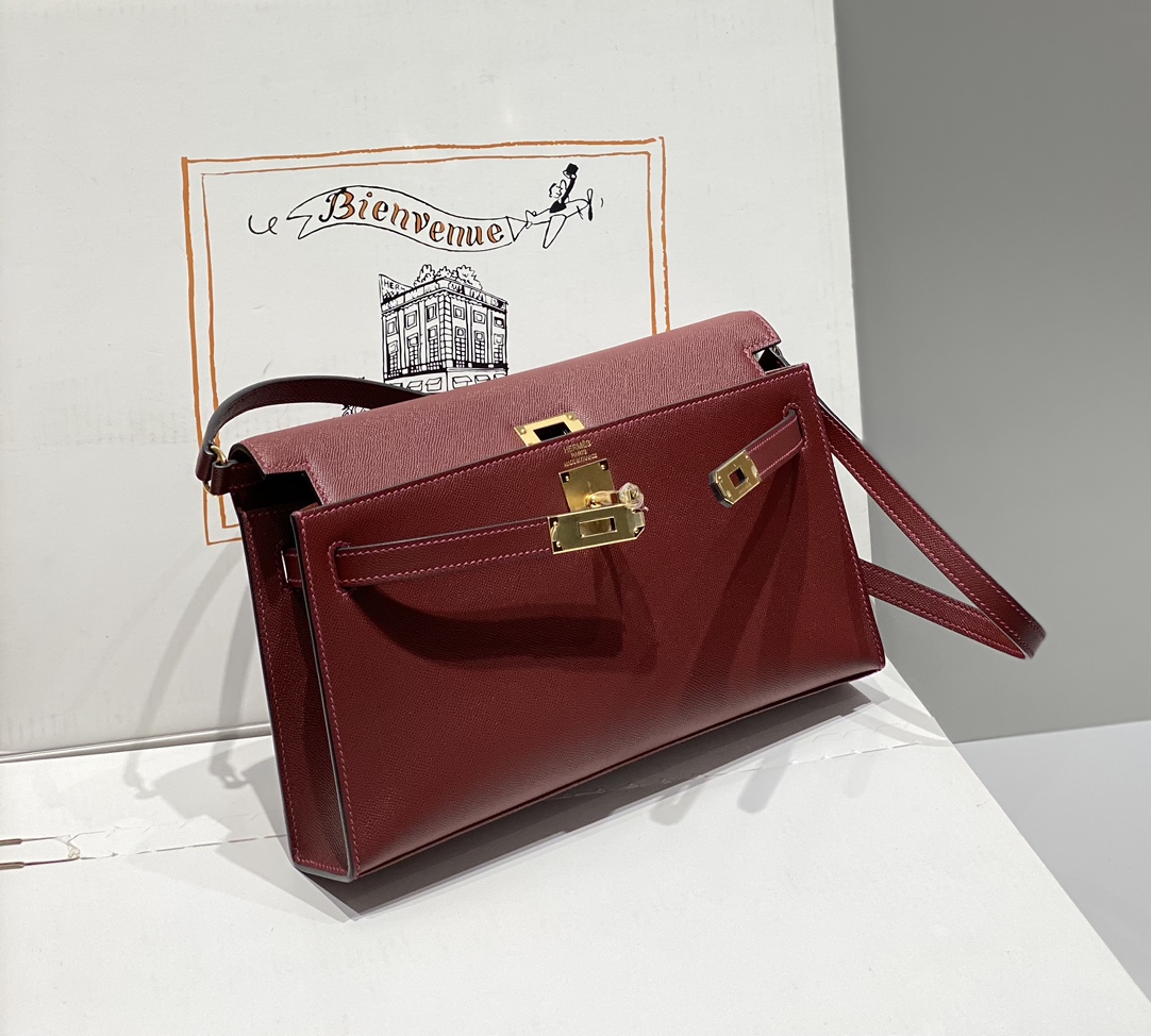 Hermes Kelly Elan Shoulder Bag in Bordeaux Epsom Leather 